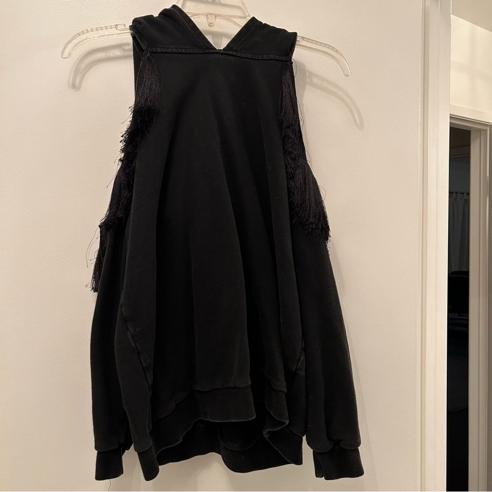 TOV Cold Shoulder Fringe Hoodie